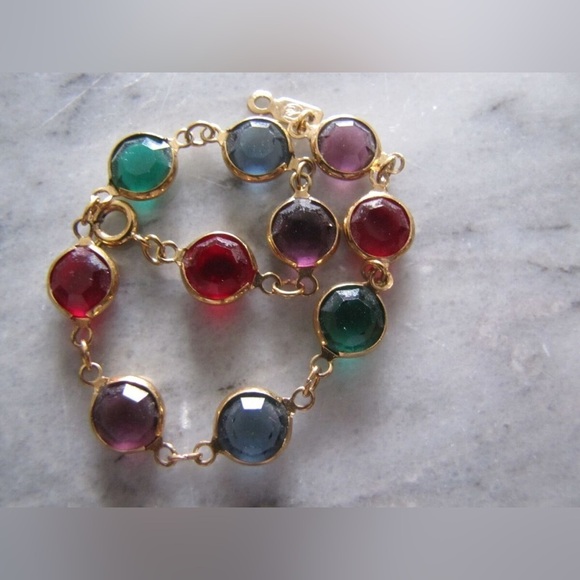 Swarovski Swan Gold Tone Bezel Set Multicolor Crystal Bracelet - Picture 1 of 7